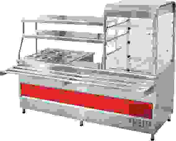 Прилавок-витрина холодильный мармитный универсальный ПВХМ-70КМУ нерж. (2275 мм) витрина слева